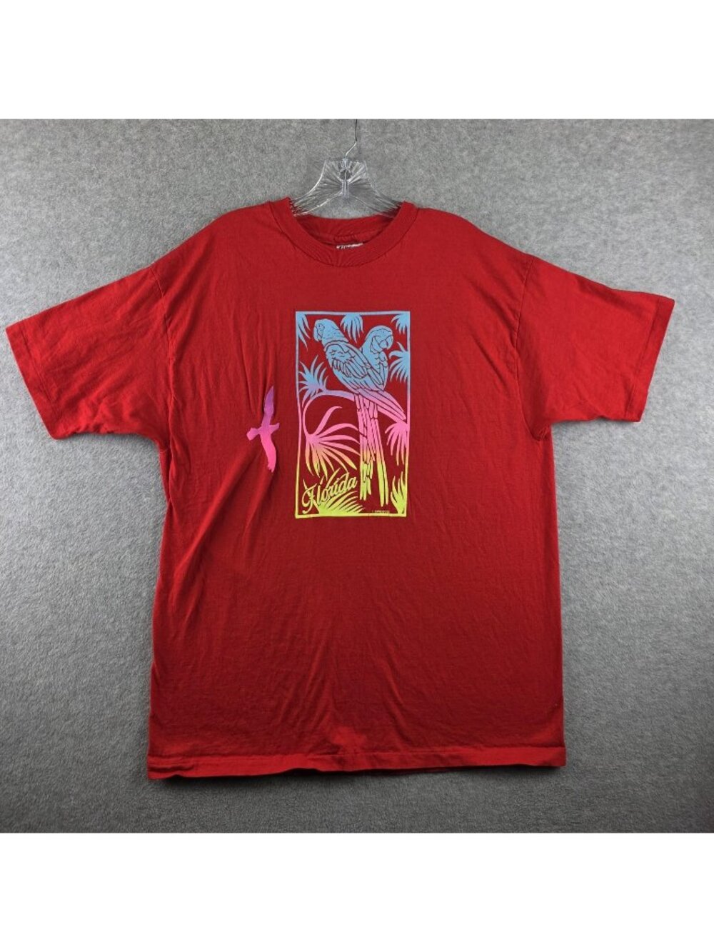 Hanes Beefy-T Shirt Mens XL Red Florida Parrot Graphic Single Stitch Tee